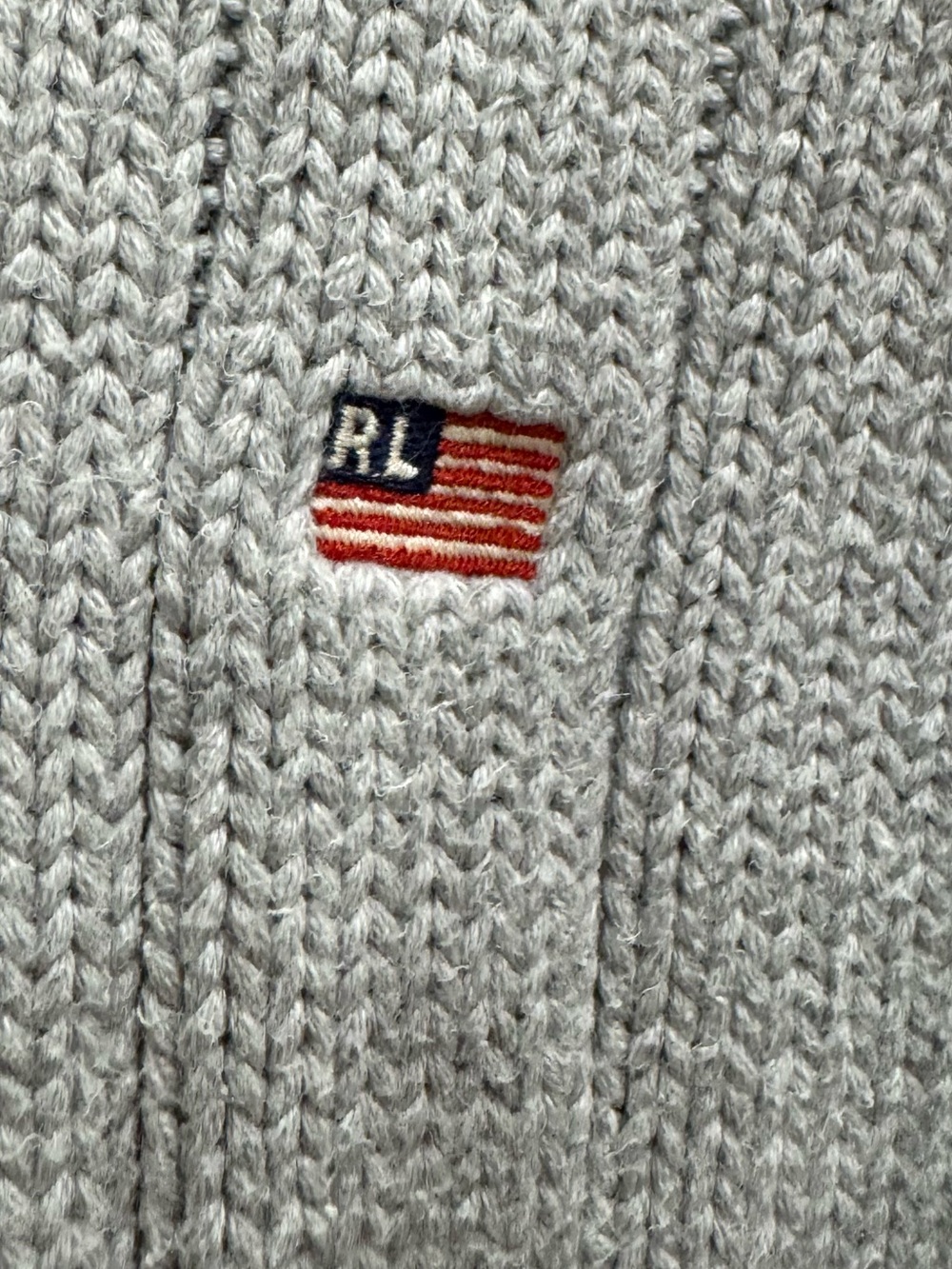 Polo Jeans Co Ralph Lauren Grey Ribbed 1/4 Zip Knit Cotton Sweater Mens Sz L - Picture 5 of 6